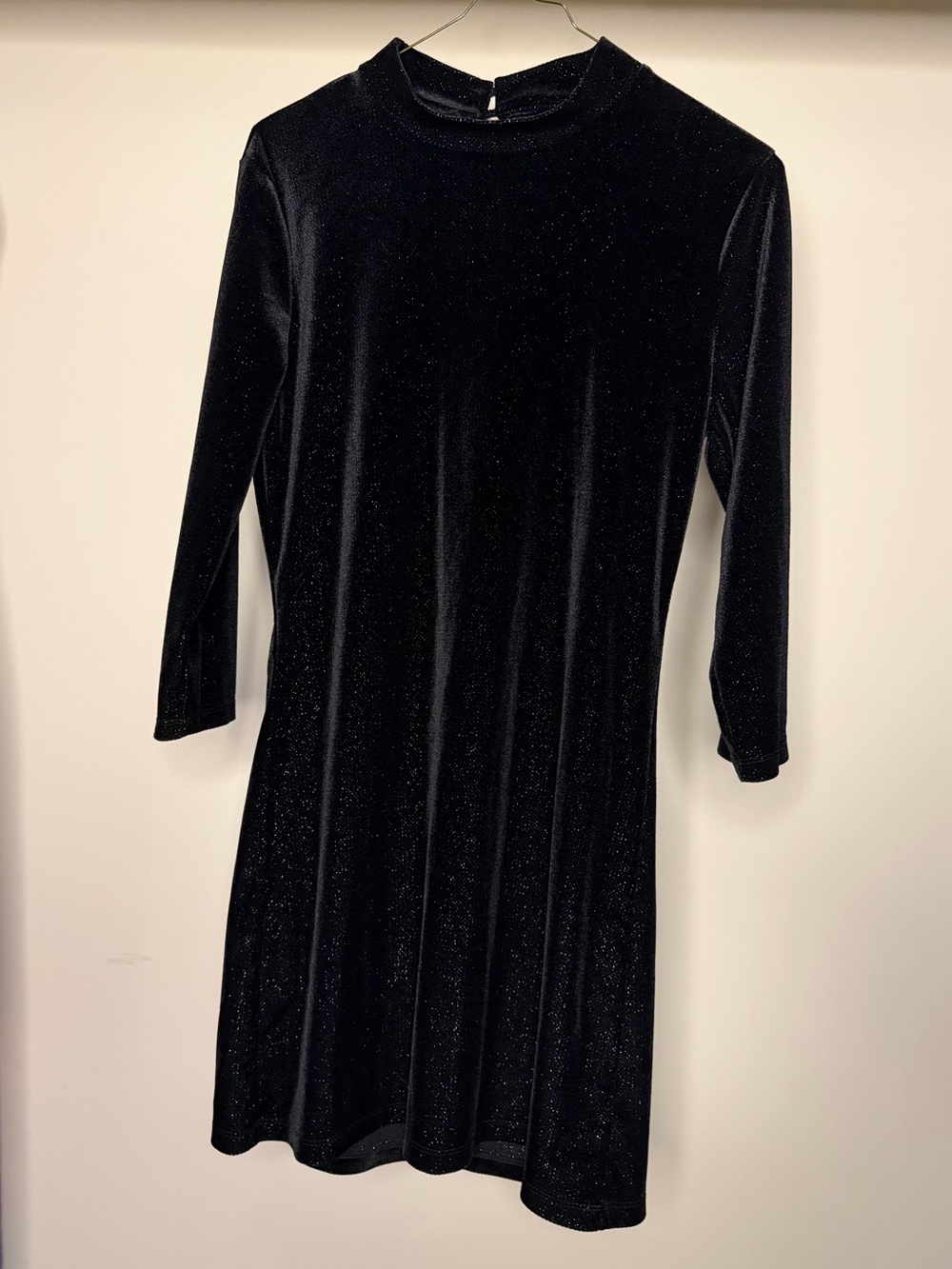 Black Velvet Sparkle Mock-Neck Dress